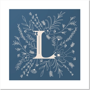 Botanical Letter L (Lake Blue) Posters and Art